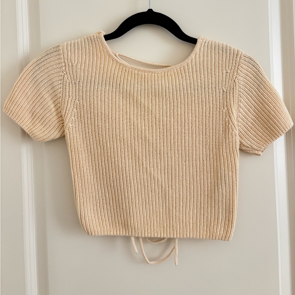 Zara Cream Knit Short Sleeve Top S